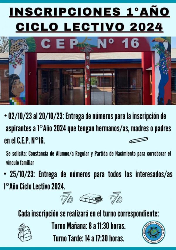 Eldorado _ Ya estan abierto las Inscripciones para el 1º año del ciclo ...